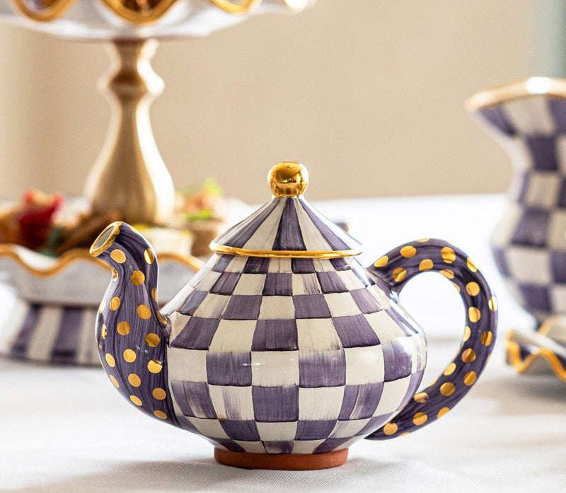 MacKenzie-Childs x Delamar Plum Check Small Teapot